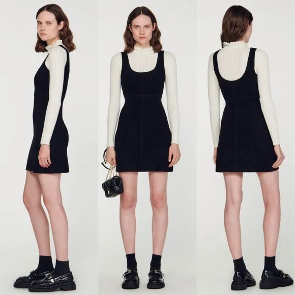 Sandro Ora pinafore turtle neck overlay dress